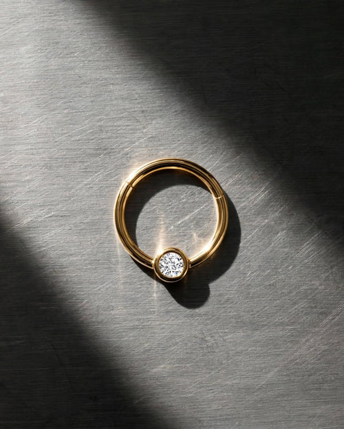 14 Ayar Altın Laboratuvar Tek Pırlantalı Halka Piercing