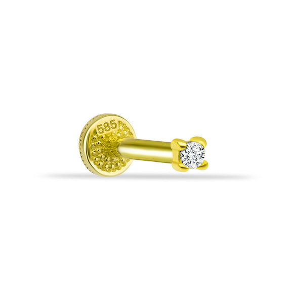 14 Ayar Altın Mini Yuvarlak Taşlı Tragus Piercing