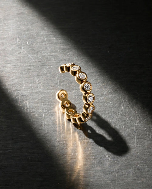 14 Ayar Altın Yuvarlak Taşlı Earcuff Kıkırdak Küpe
