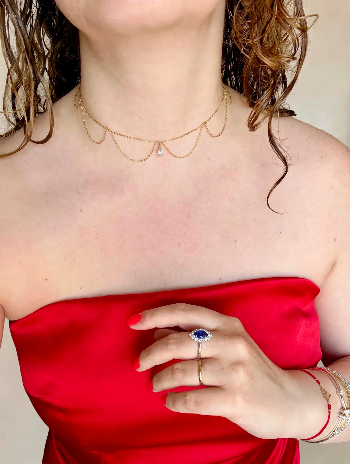 Gold Plated Imported 925 Sterling Silver | Teardrop Choker Necklace