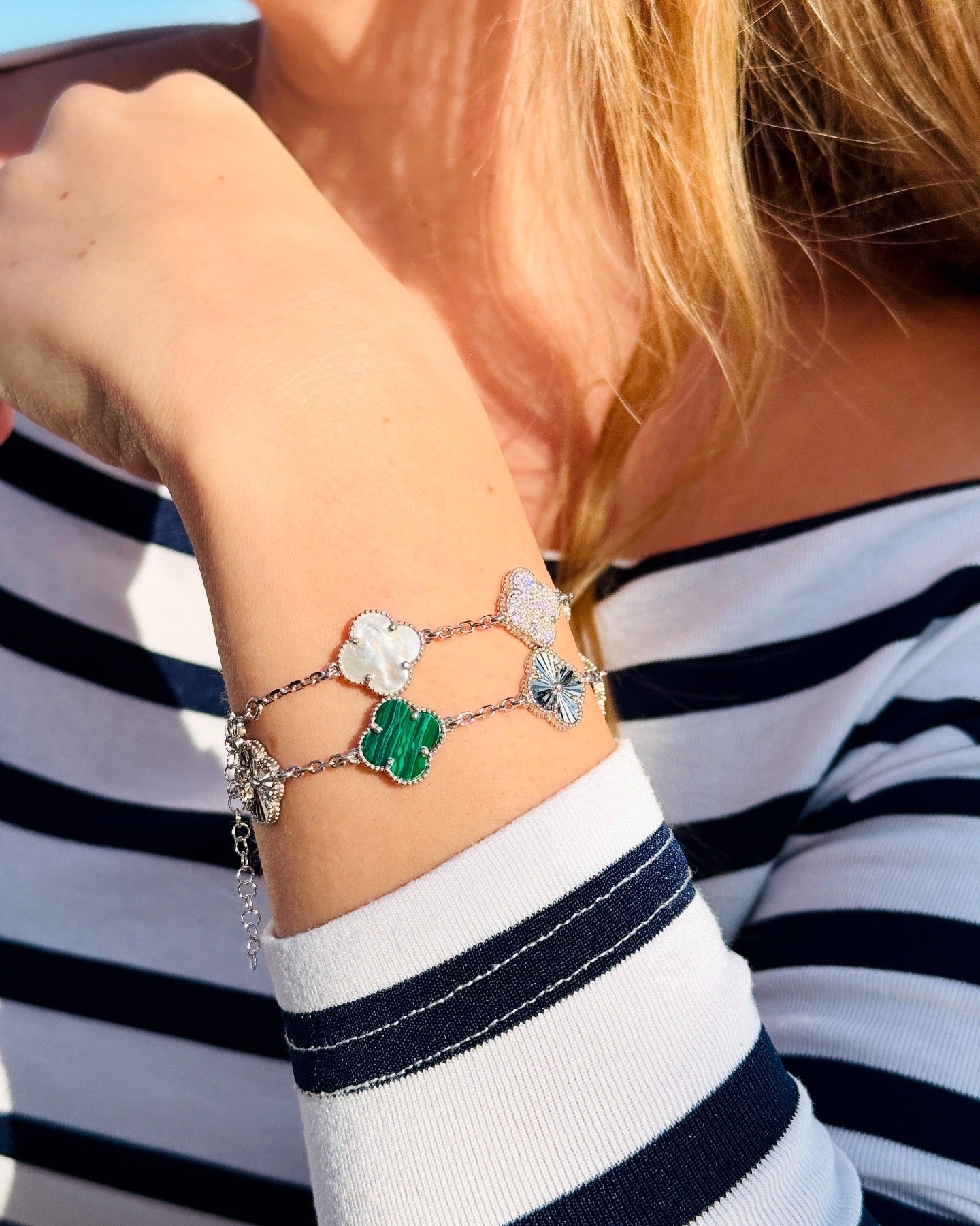 925 Ayar Gümüş Üzeri Altın Kaplama | Yonca Cleef 5'li Bileklik