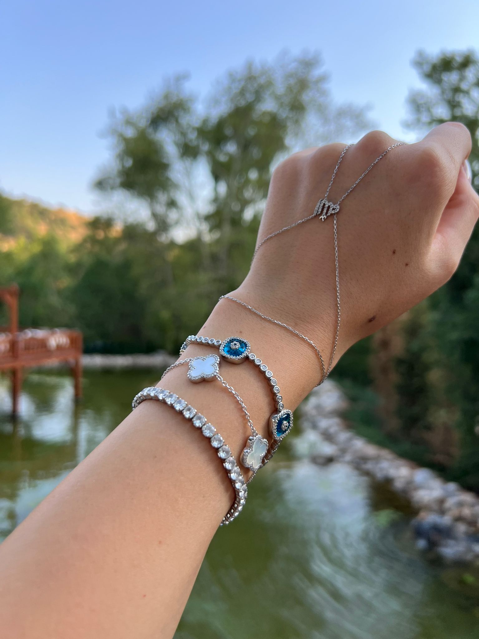 925 Ayar Gümüş Üzeri Altın Kaplama | Cam Göz İthal Bileklik