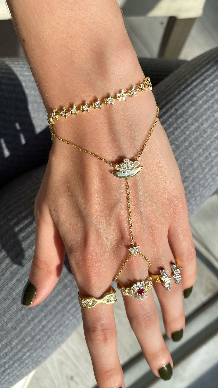 925 Ayar Gümüş Üzeri Altın Kaplama | Göz Şahmeran - El Zinciri