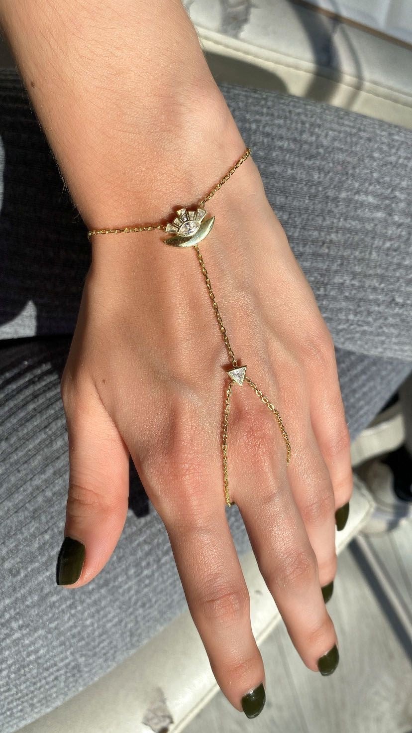 925 Ayar Gümüş Üzeri Altın Kaplama | Göz Şahmeran - El Zinciri