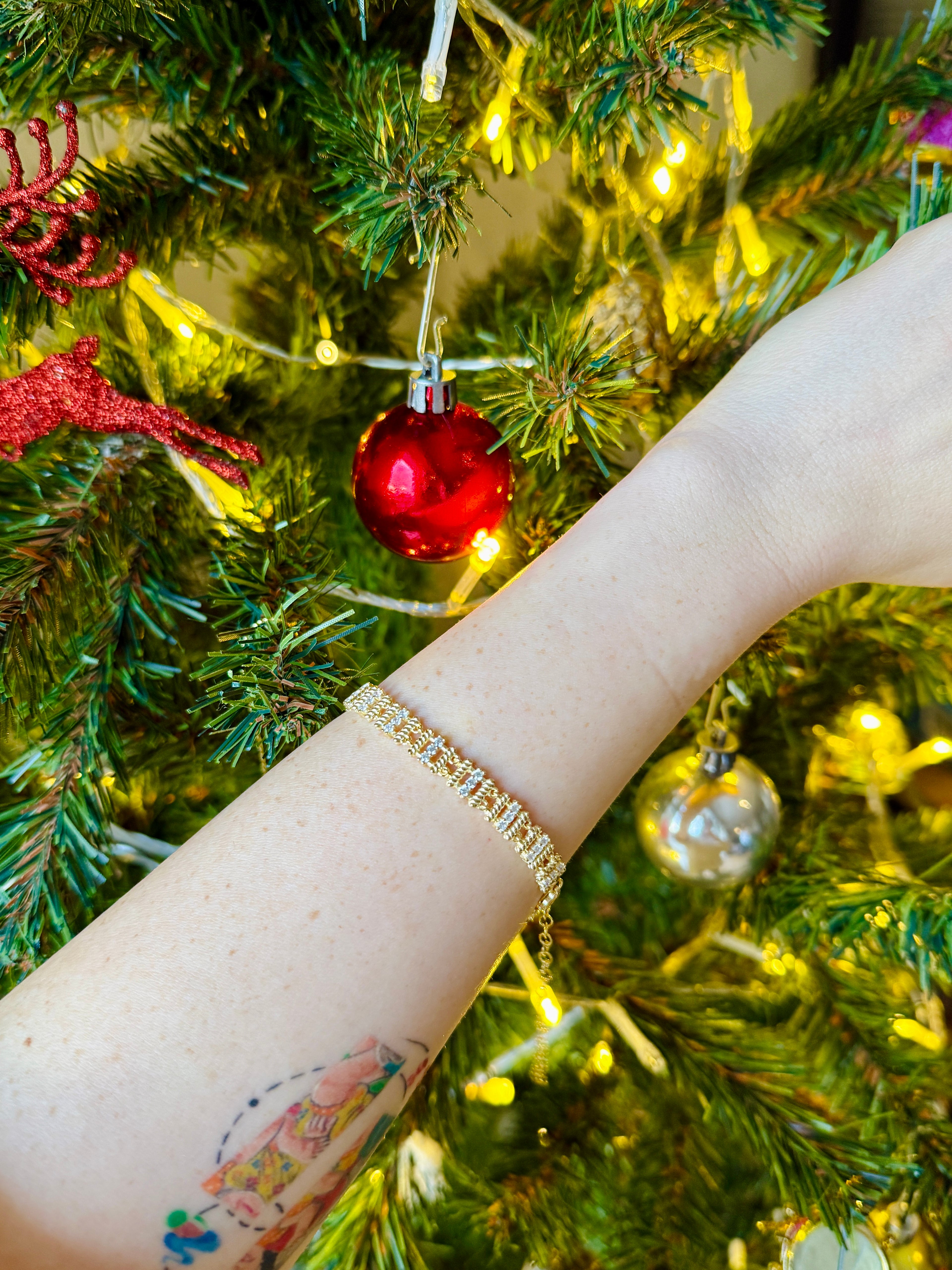 925 Ayar Gümüş Üzeri Altın Kaplama | Hasır Taşlı Bileklik