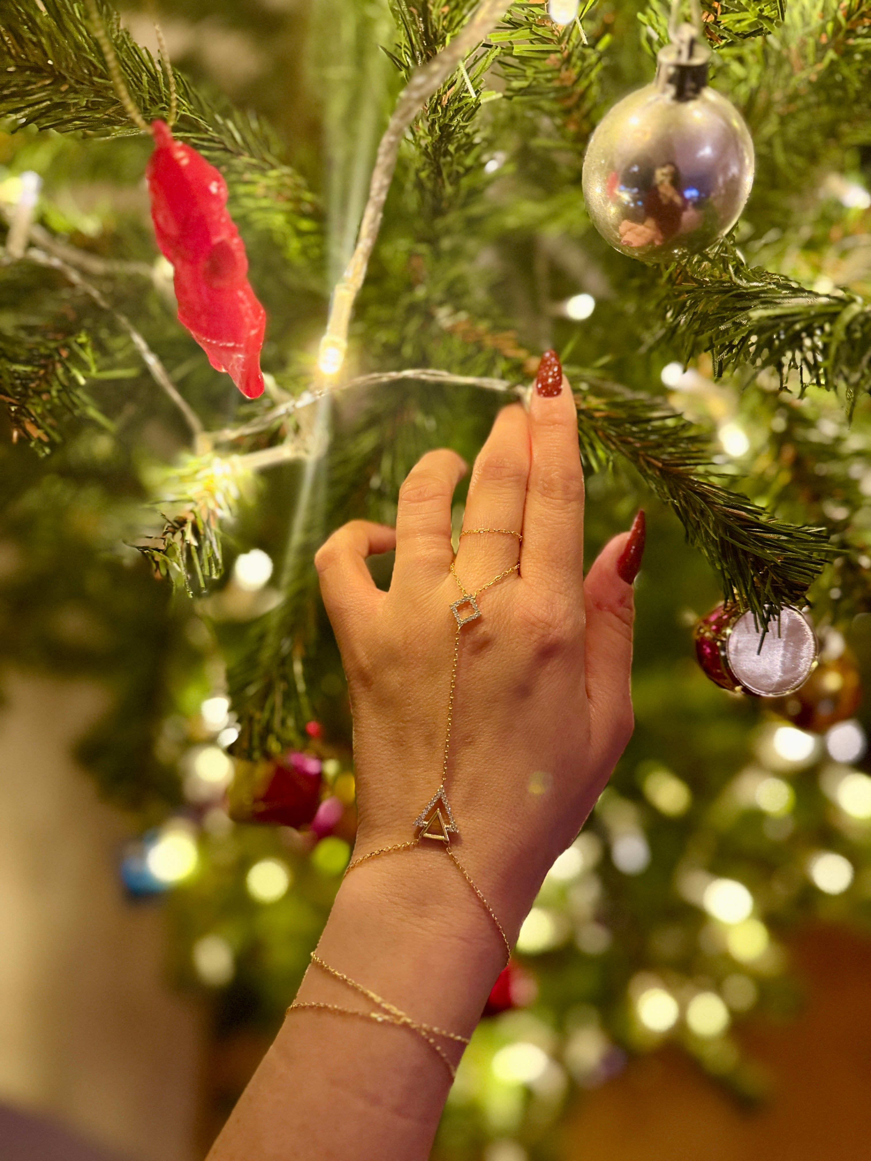 925 Ayar Gümüş Üzeri Altın Kaplama | Kristal Yıldız Şahmeran - El Zinciri