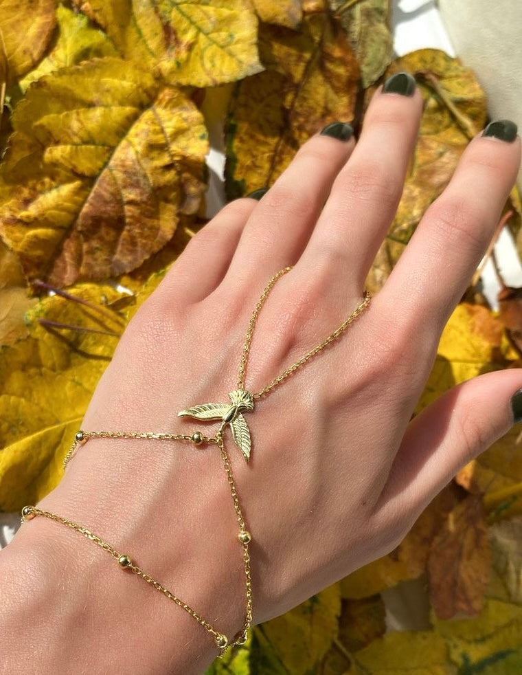 925 Ayar İthal Gümüş Üzeri Altın Kaplama | Melek Kanadı Şahmeran - El Zinciri