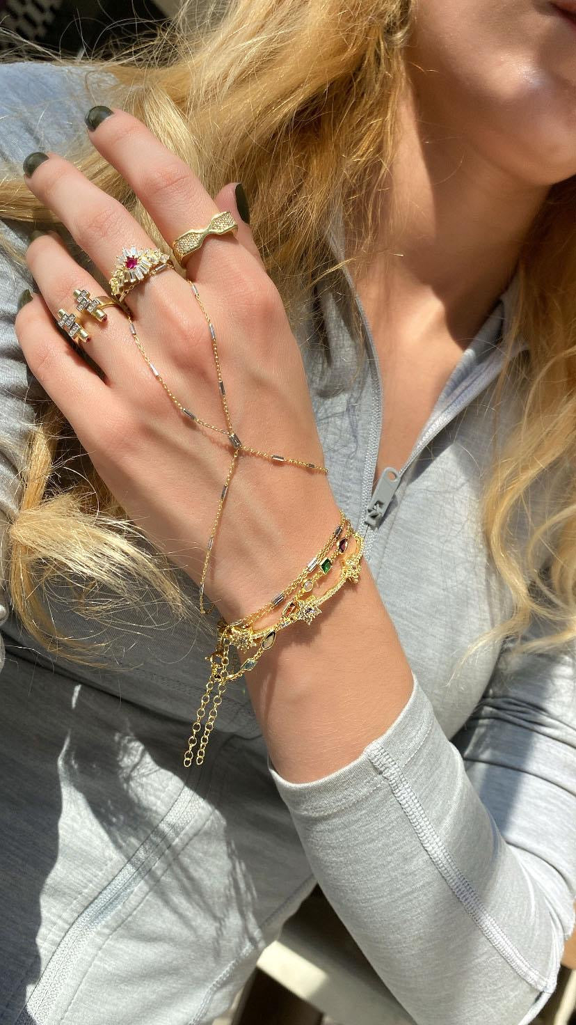 925 Ayar Gümüş Üzeri Altın Kaplama | Mini Çubuklu Şahmeran - El Zinciri