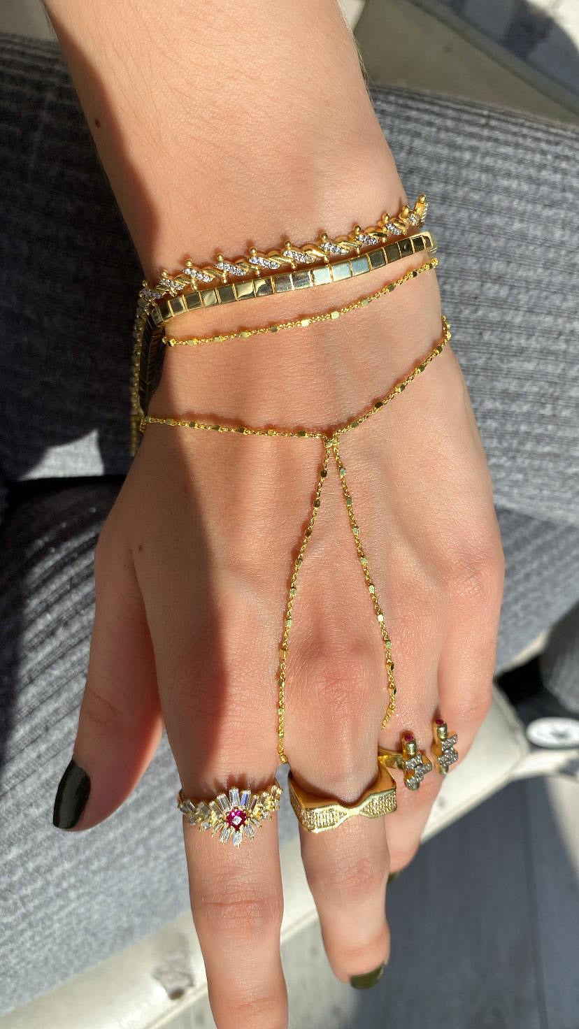 925 Ayar Gümüş Üzeri Altın Kaplama | Mini Küp Şahmeran - El Zinciri