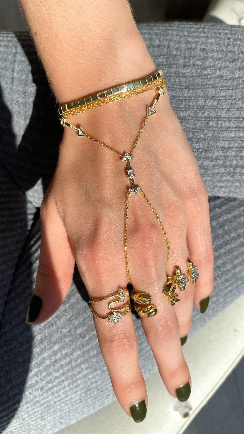 925 Ayar Gümüş Üzeri Altın Kaplama | Ok Şahmeran - El Zinciri