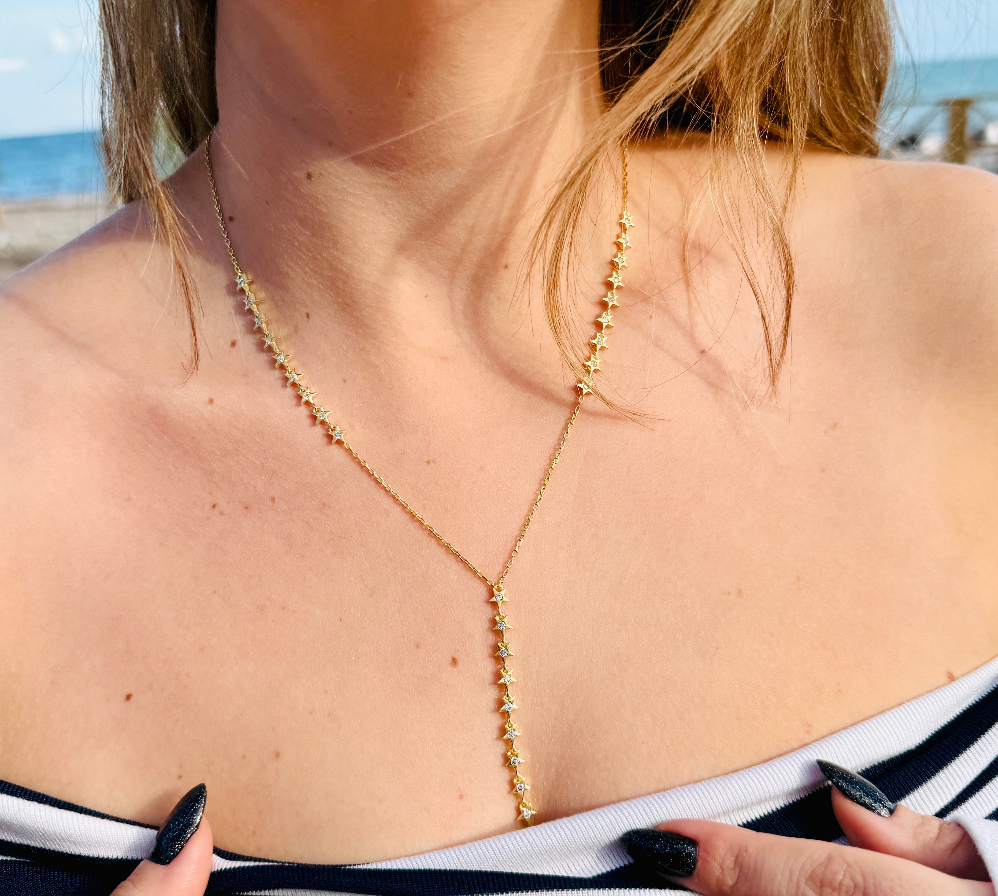 925 Ayar Gümüş Üzeri Altın Kaplama | Y Yıldız Kolye