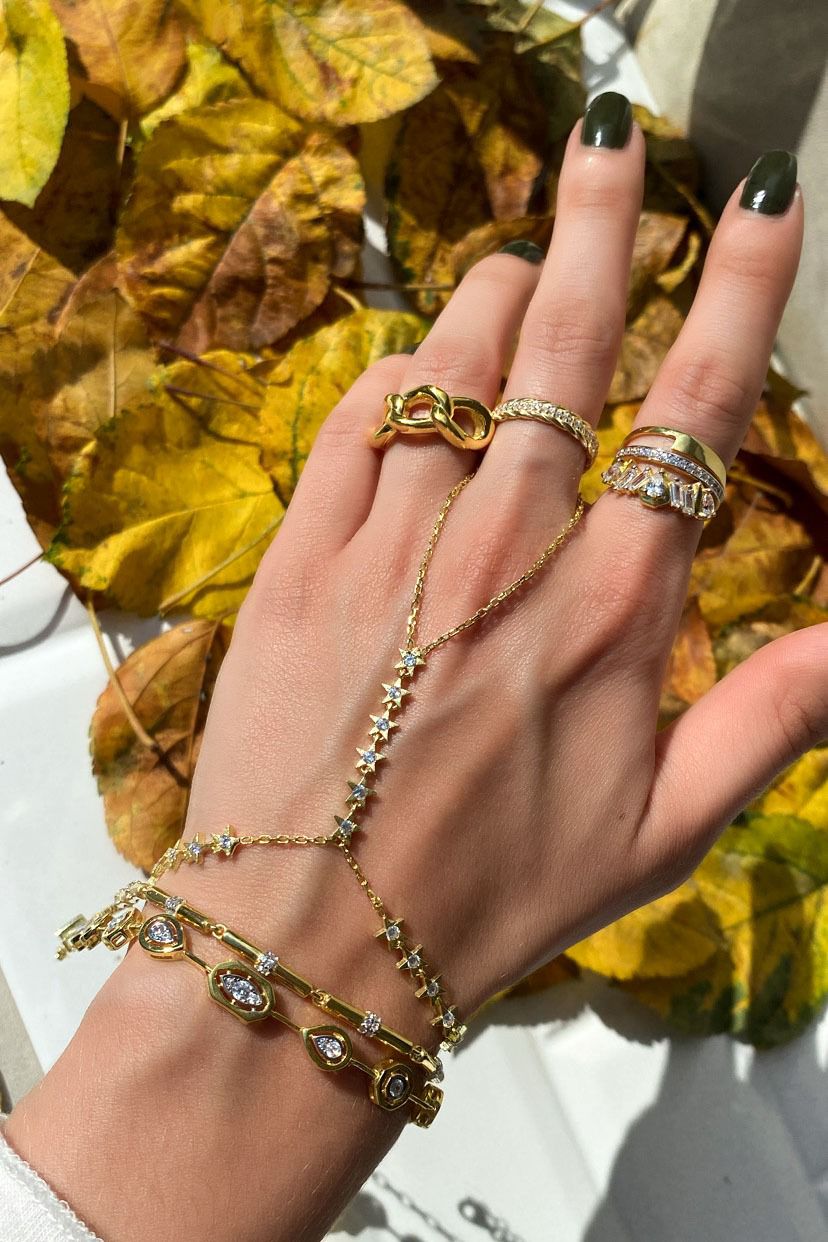 925 Ayar Gümüş Üzeri Altın Kaplama | Y Yıldız Şahmeran-El Zinciri