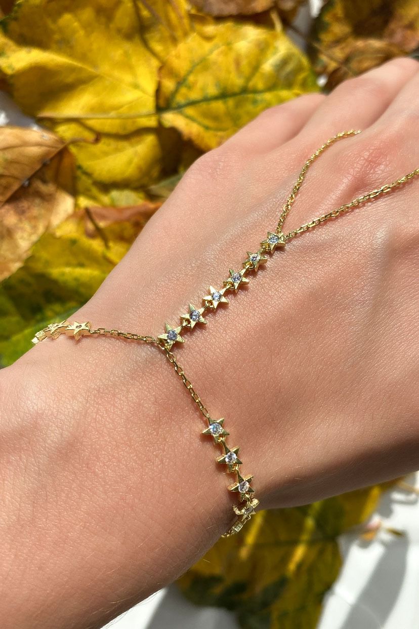 925 Ayar Gümüş Üzeri Altın Kaplama | Y Yıldız Şahmeran-El Zinciri