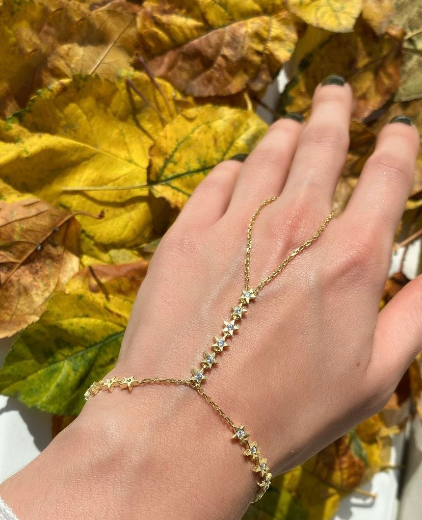 925 Ayar Gümüş Üzeri Altın Kaplama | Y Yıldız Şahmeran-El Zinciri