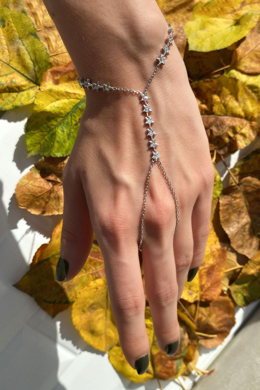 925 Ayar Gümüş Üzeri Altın Kaplama | Y Yıldız Şahmeran-El Zinciri