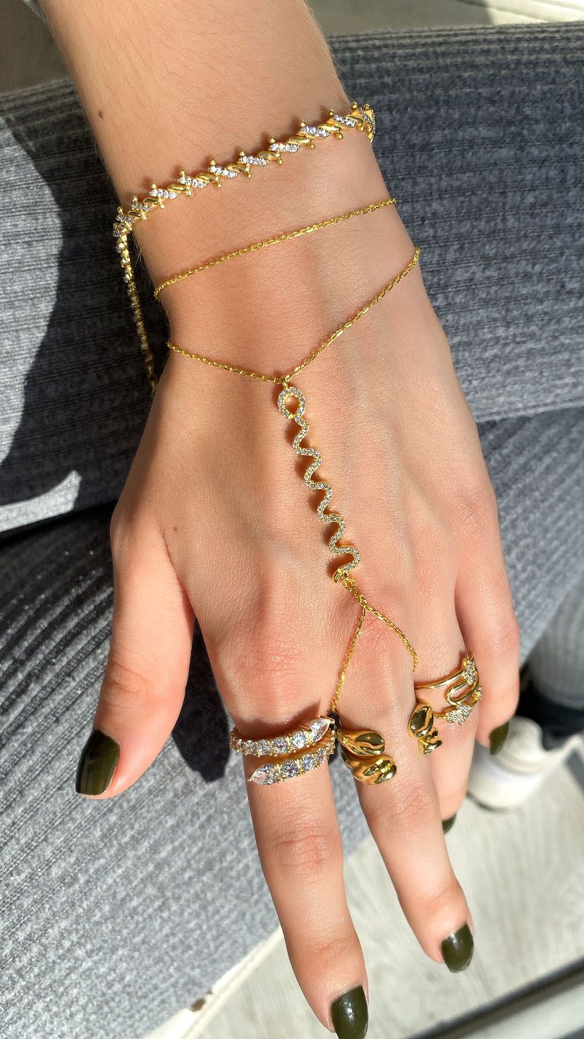 925 Ayar Gümüş Üzeri Altın Kaplama | Yılan Şahmeran - El Zinciri