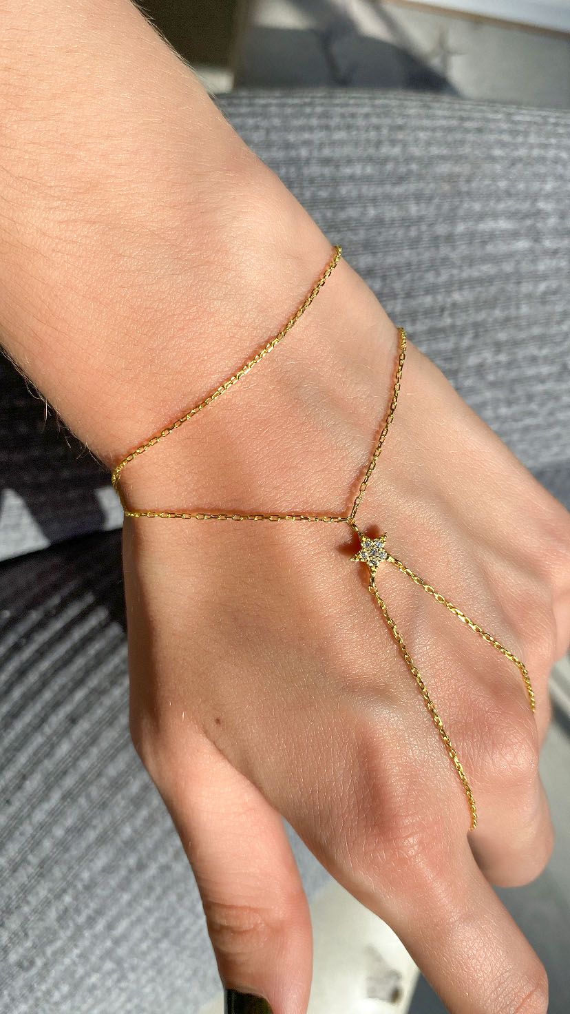 925 Ayar Gümüş Üzeri Altın Kaplama | Yıldız Şahmeran - El Zinciri