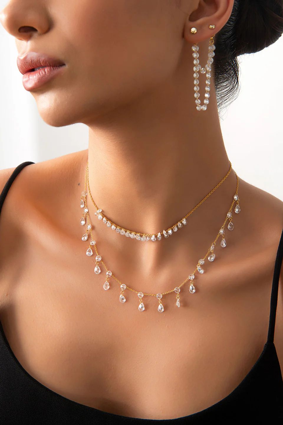 925 Ayar İthal Gümüş Üzeri Altın Kaplama | Aralıklı Su damlası Gerdanlık