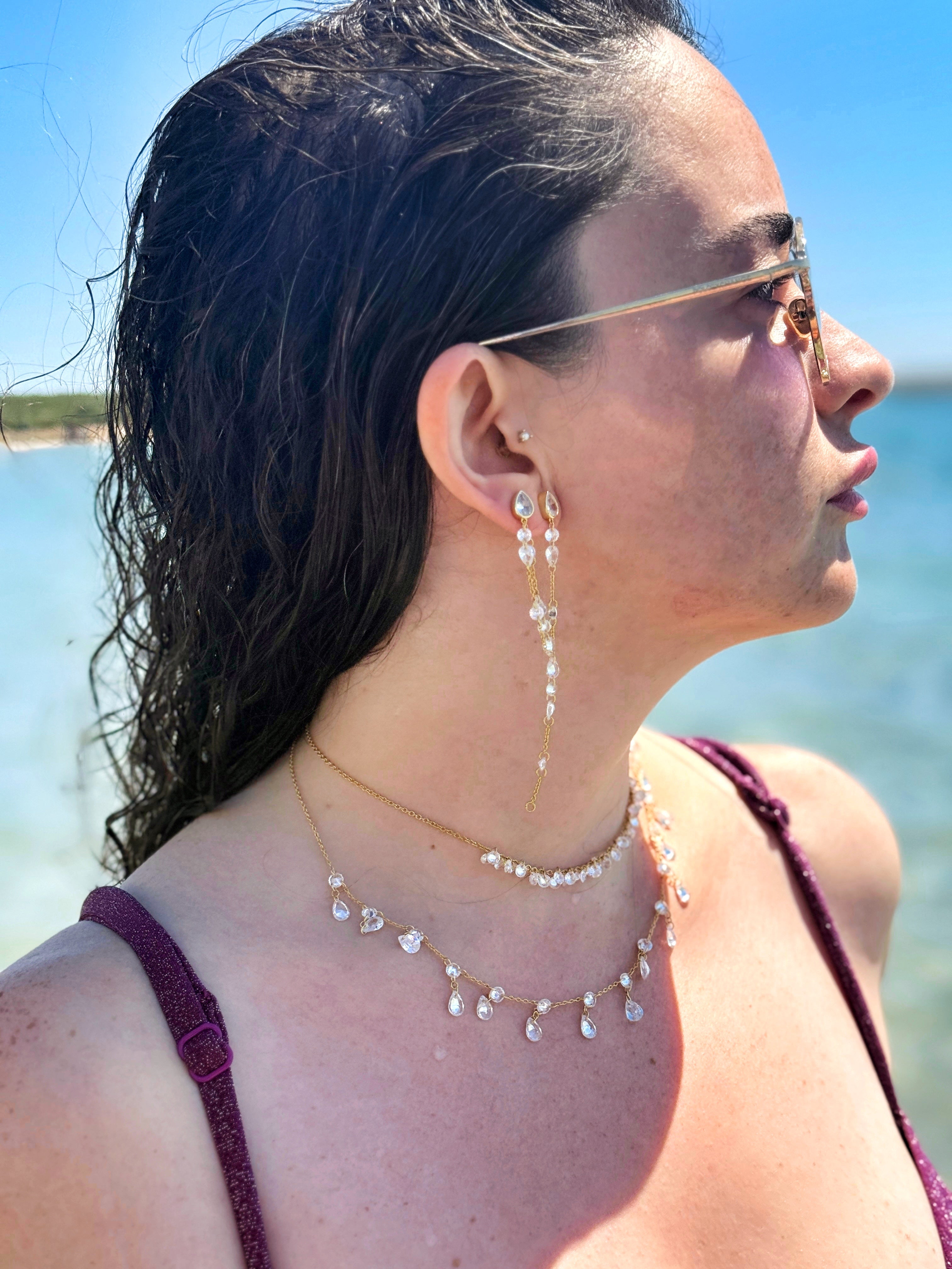 925 Ayar İthal Gümüş Üzeri Altın Kaplama | Aralıklı Su Damlası Gerdanlık