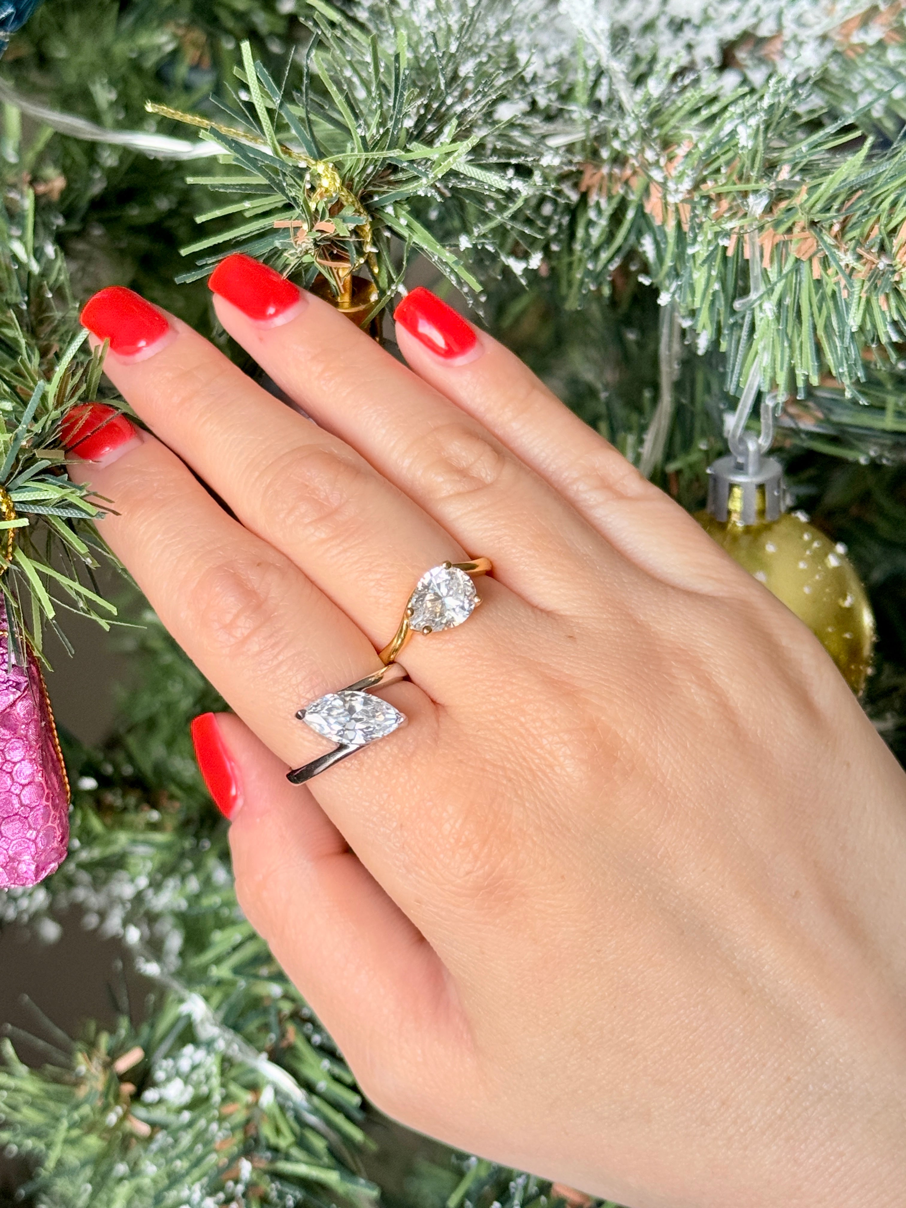 925 Ayar İthal Gümüş Üzeri Altın Kaplama | Ayarlanabilir Dalgalı Markiz Yüzük