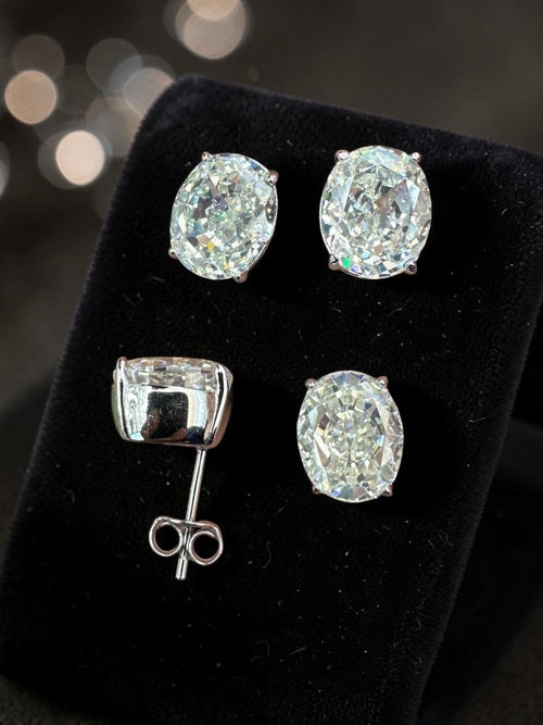 925 Ayar İthal Gümüş Üzeri Altın Kaplama | Büyük Boy Oval Kesim (Oval Cut) Mozanit Küpe 