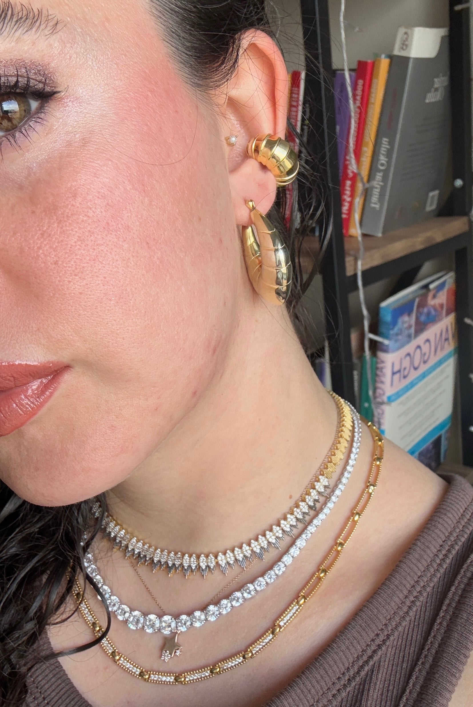 925 Ayar İthal Gümüş Üzeri Altın Kaplama | Gold Bukle Küpe 