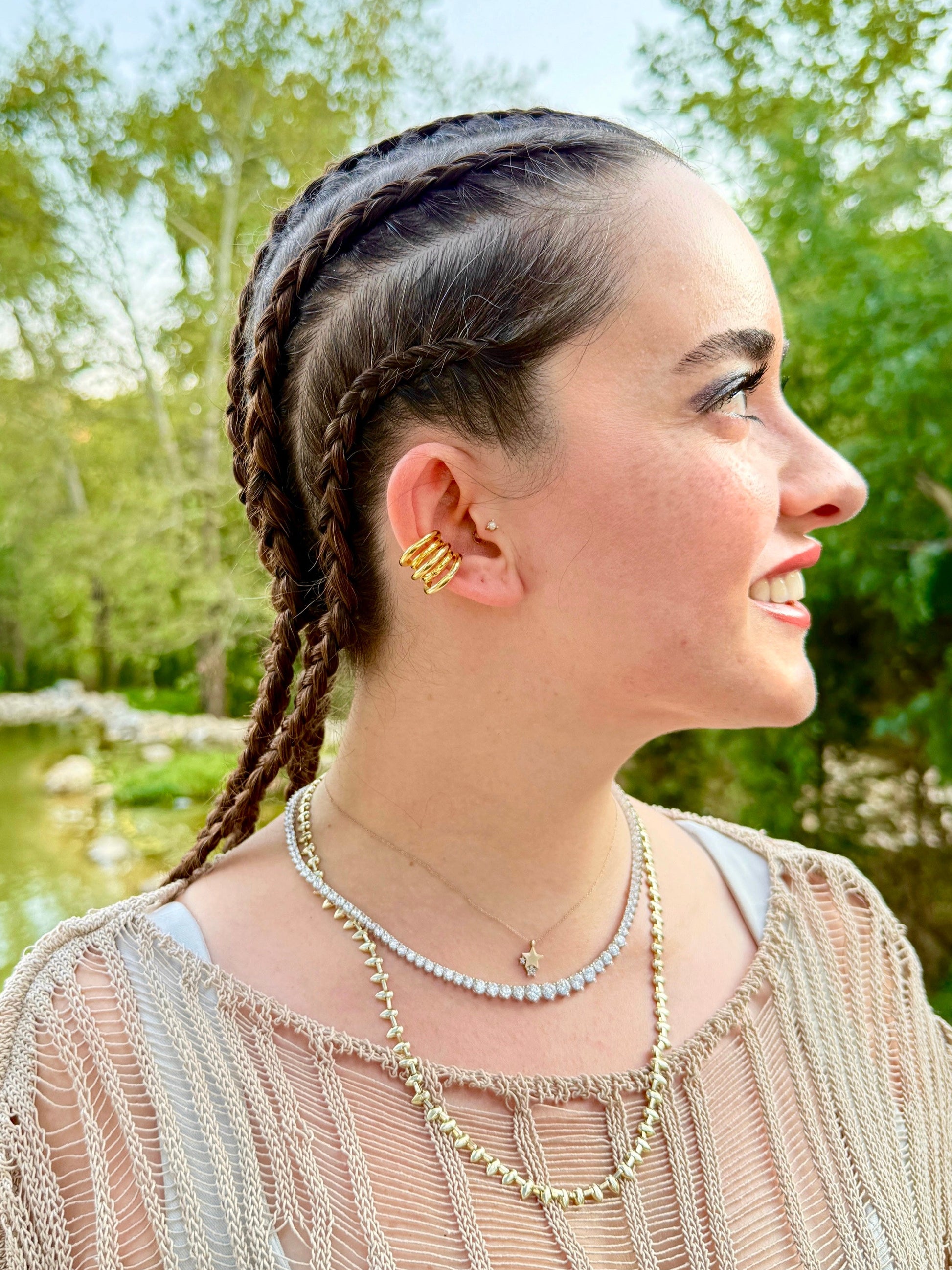 925 Ayar İthal Gümüş Üzeri Altın Kaplama | Halo Split Kıkırdak Küpe-Earcuff