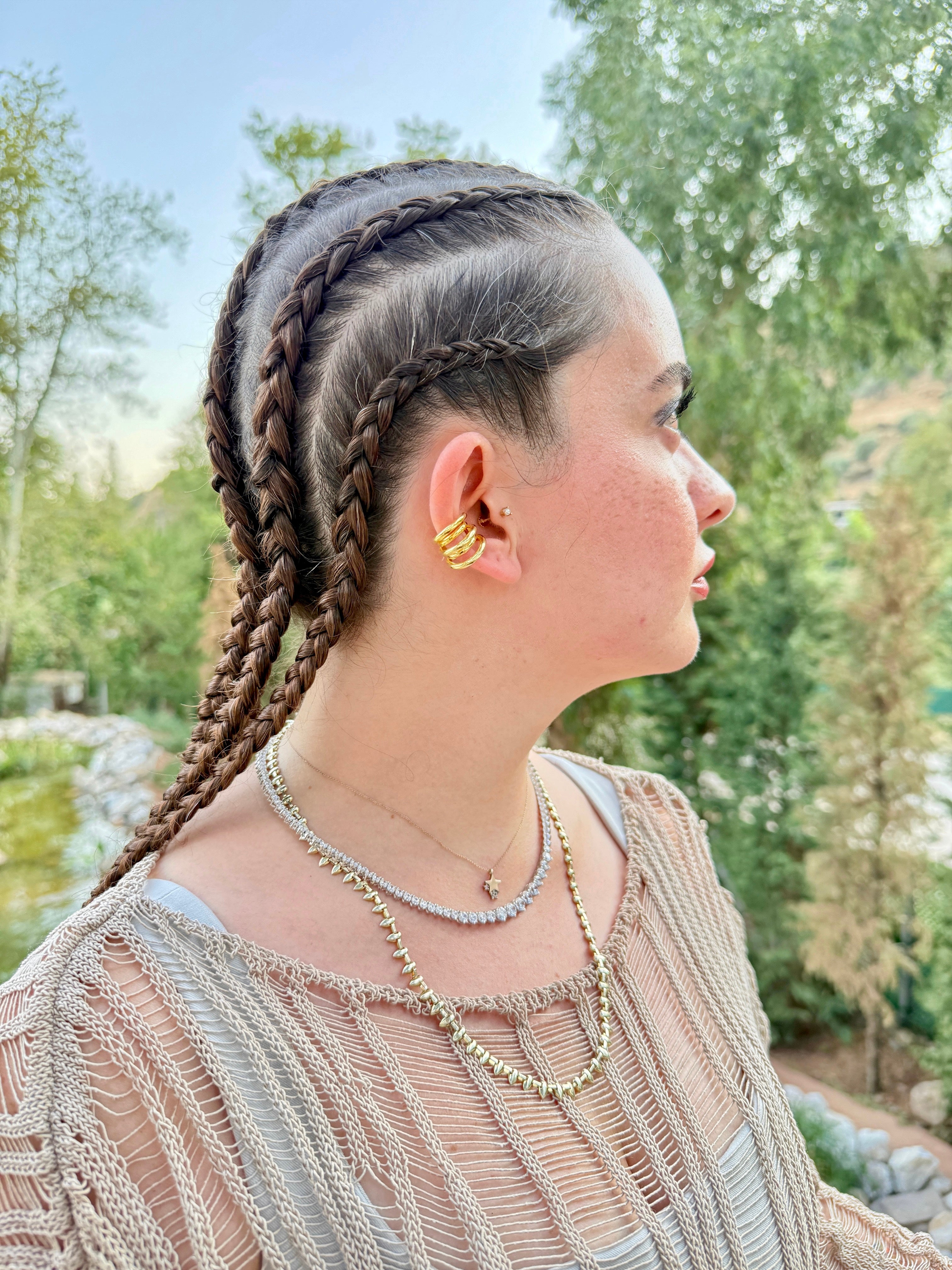 925 Ayar İthal Gümüş Üzeri Altın Kaplama | Halo Split Kıkırdak Küpe-Earcuff