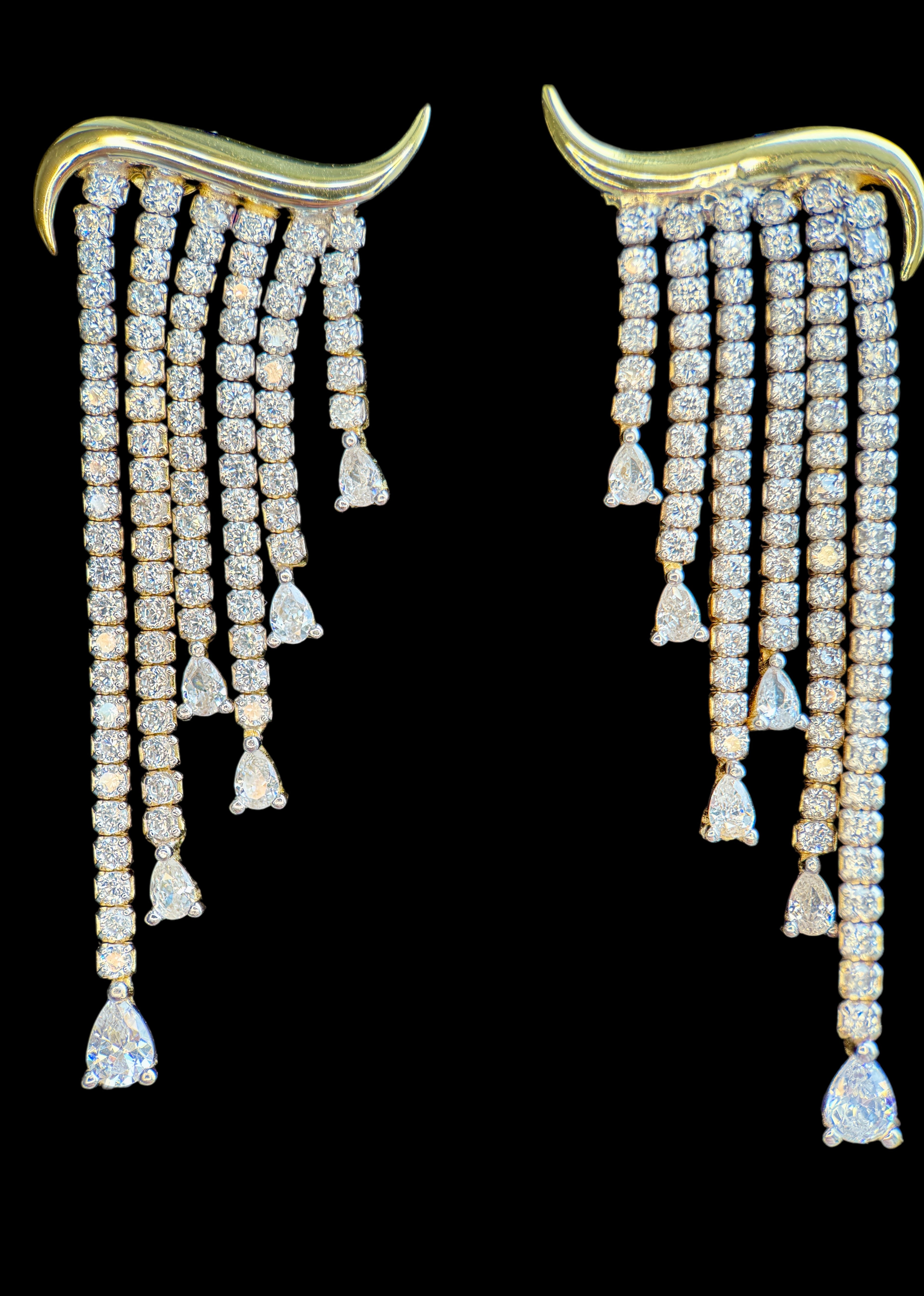 925 Ayar İthal Gümüş Üzeri Altın Kaplama | İthal Crystal Flow – Taşlı Uzun Sallantılı Küpe (Ear Cuff)