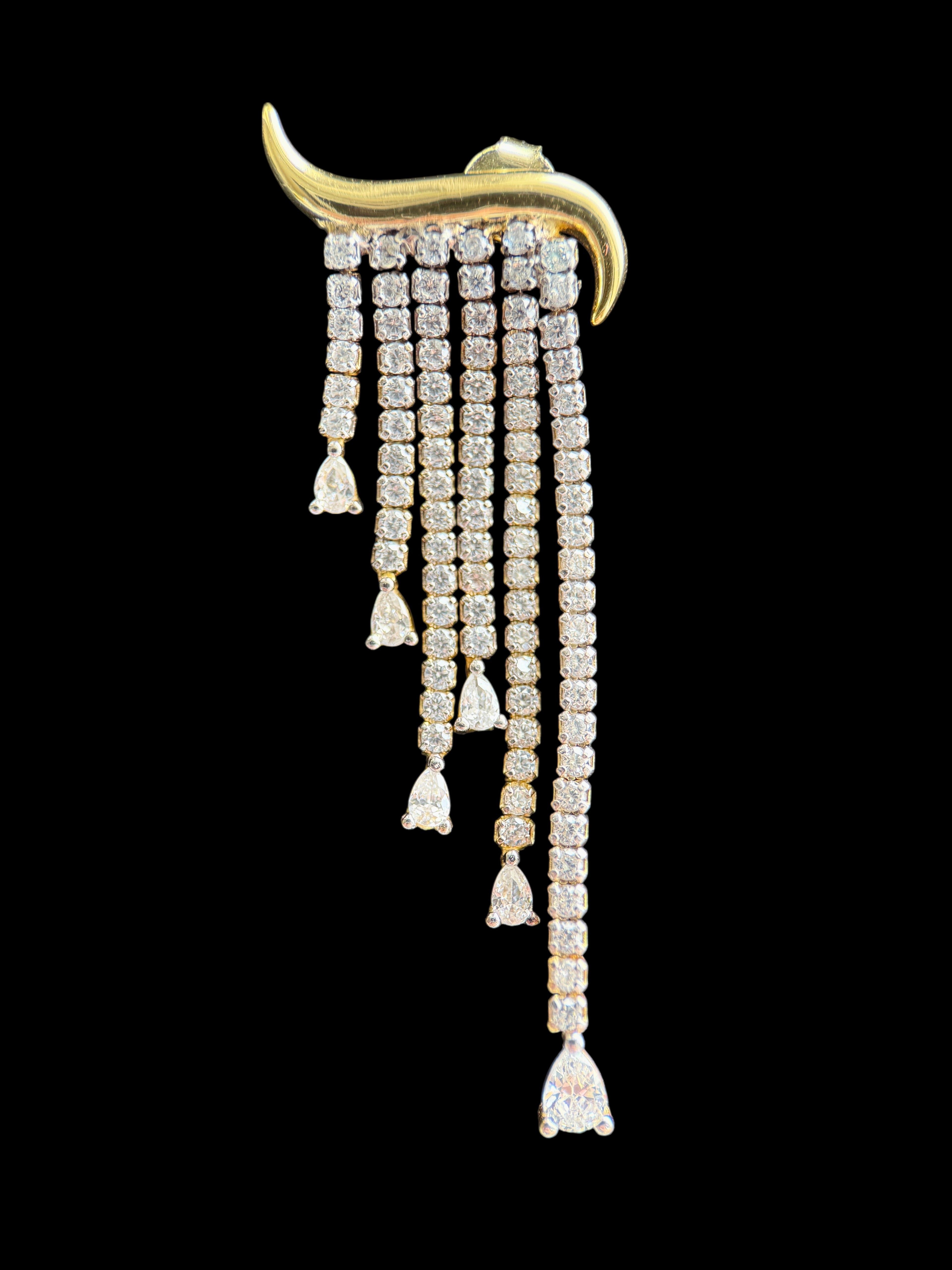 925 Ayar İthal Gümüş Üzeri Altın Kaplama | İthal Crystal Flow – Taşlı Uzun Sallantılı Küpe (Ear Cuff)