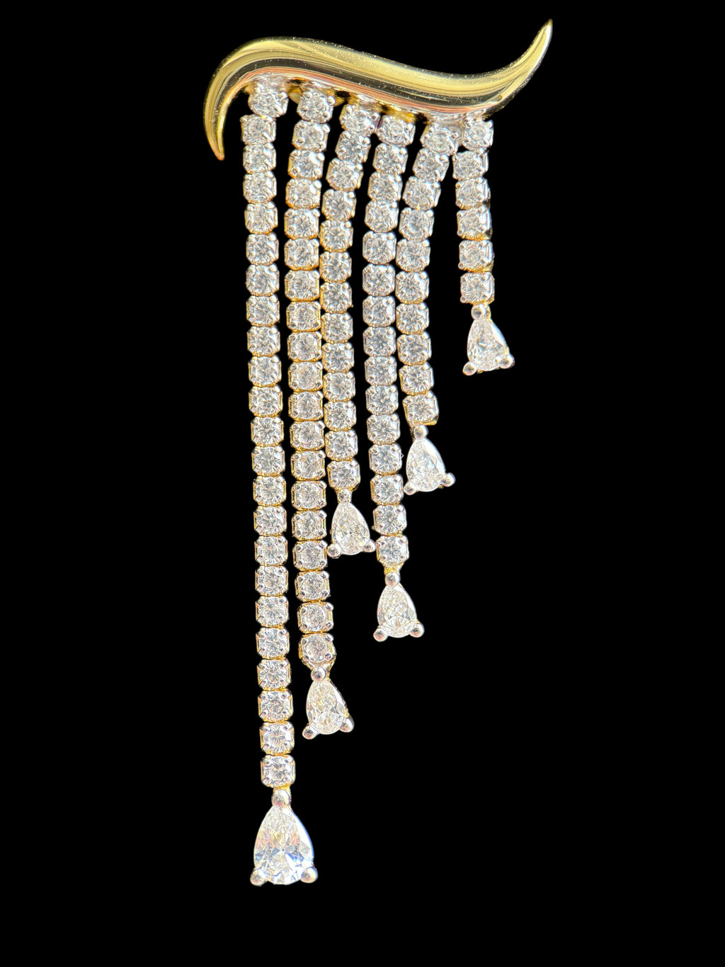 925 Ayar İthal Gümüş Üzeri Altın Kaplama | İthal Crystal Flow – Taşlı Uzun Sallantılı Küpe (Ear Cuff)