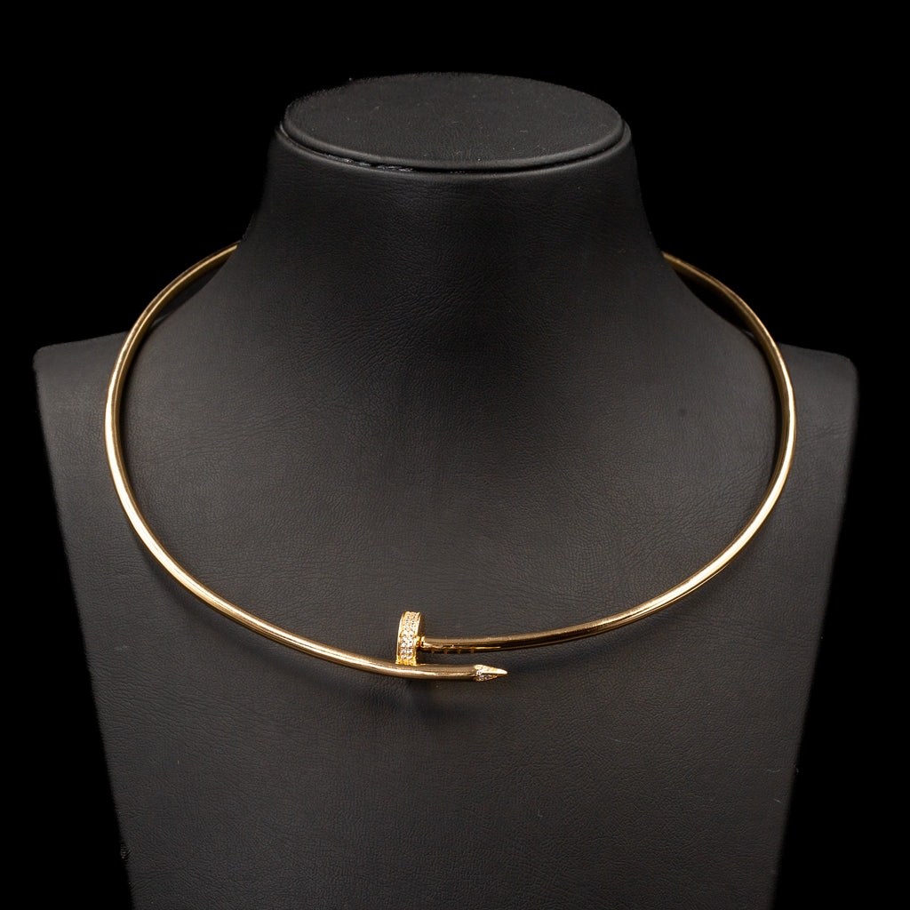 925 Ayar İthal Gümüş Üzeri Altın Kaplama | İthal Marka CRT Mozanit Taşlı Choker Kolye