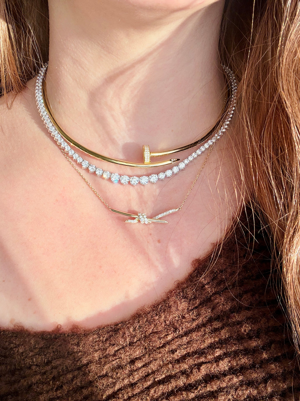 925 Ayar İthal Gümüş Üzeri Altın Kaplama | İthal Marka CRT Mozanit Taşlı Choker Kolye