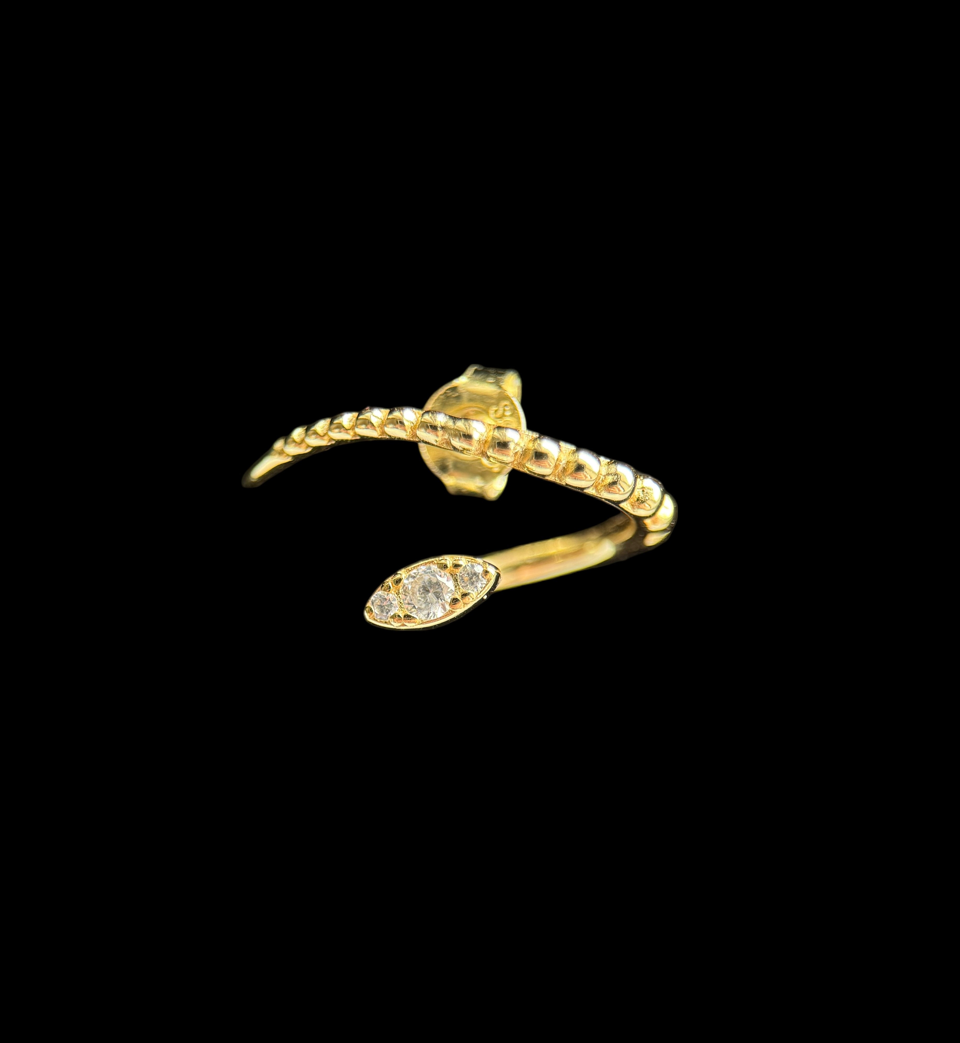 925 Ayar İthal Gümüş Üzeri Altın Kaplama | Taşlı Kavisli Minimal Climber Küpe