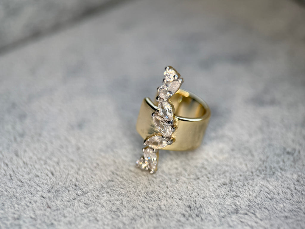 925 Ayar İthal Gümüş Üzeri Altın Kaplama | Markiz Taşlı Ear Cuff- Kıkırdak Küpe