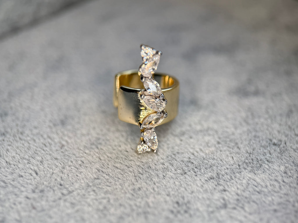 925 Ayar İthal Gümüş Üzeri Altın Kaplama | Markiz Taşlı Ear Cuff- Kıkırdak Küpe