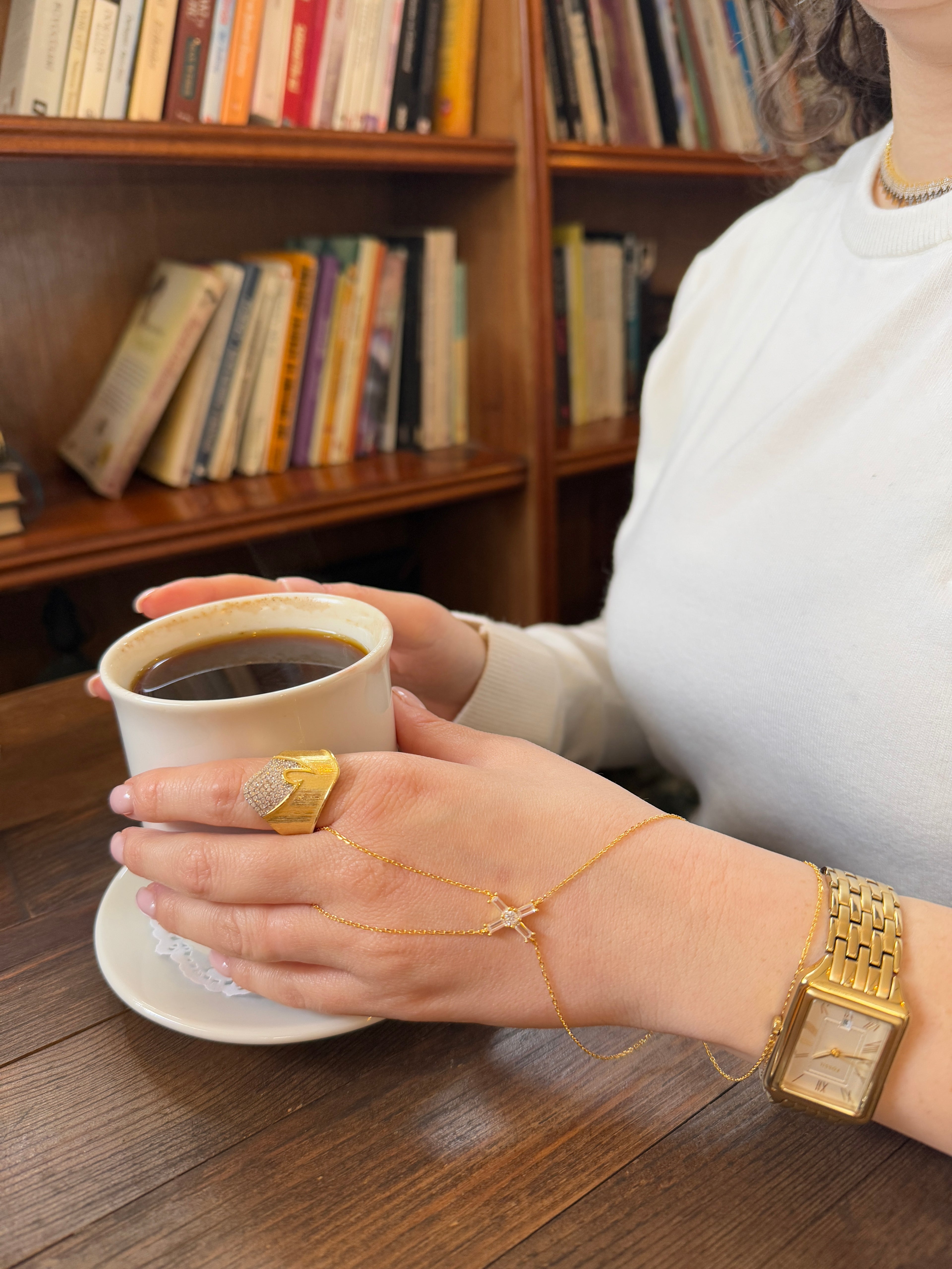 925 Ayar İthal Gümüş Üzeri Altın Kaplama | Taşlı Çapraz Şahmeran - El Zinciri