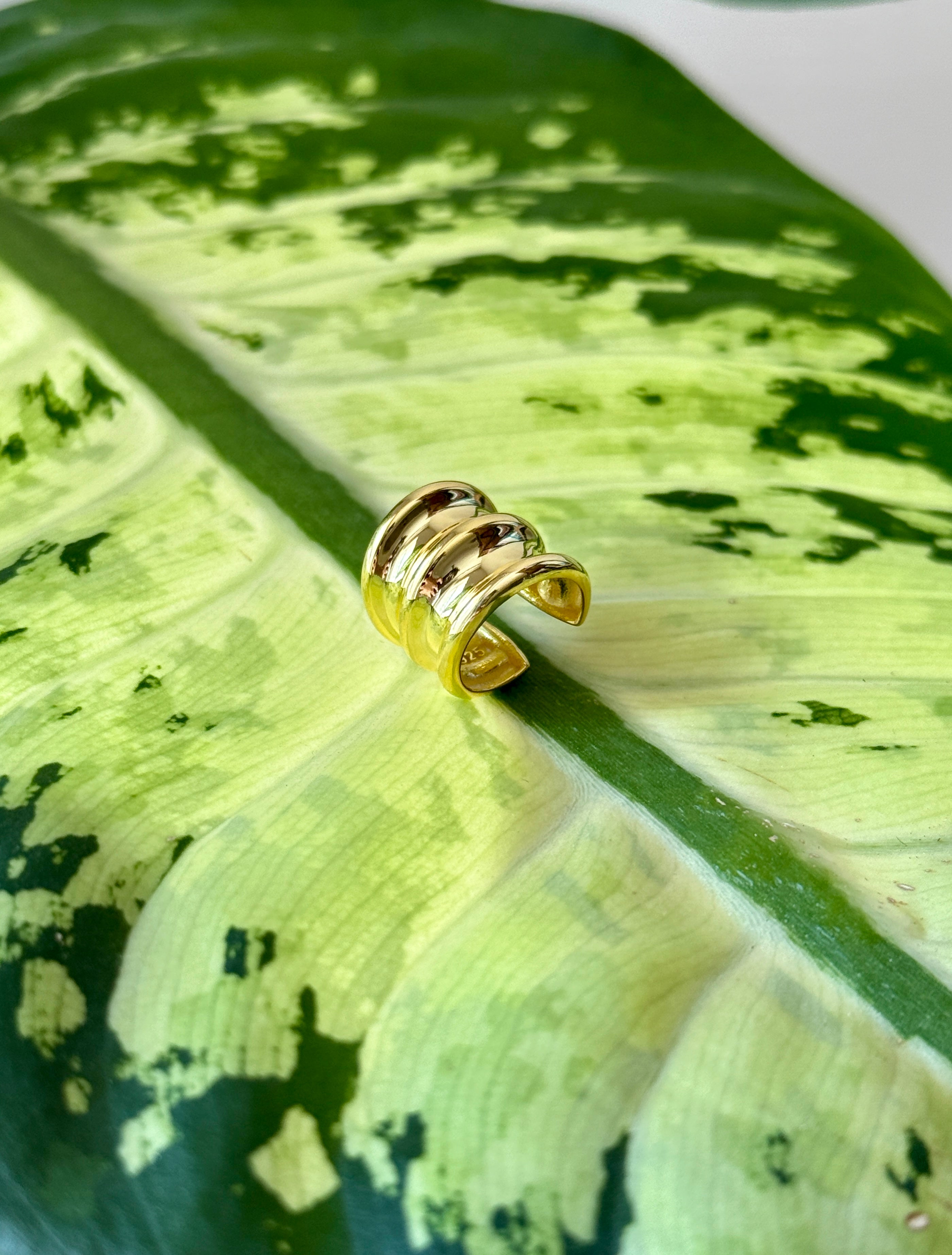 925 Ayar İthal Gümüş Üzeri Altın Kaplama | Tunnel Hoop Kıkırdak Küpe-Earcuff