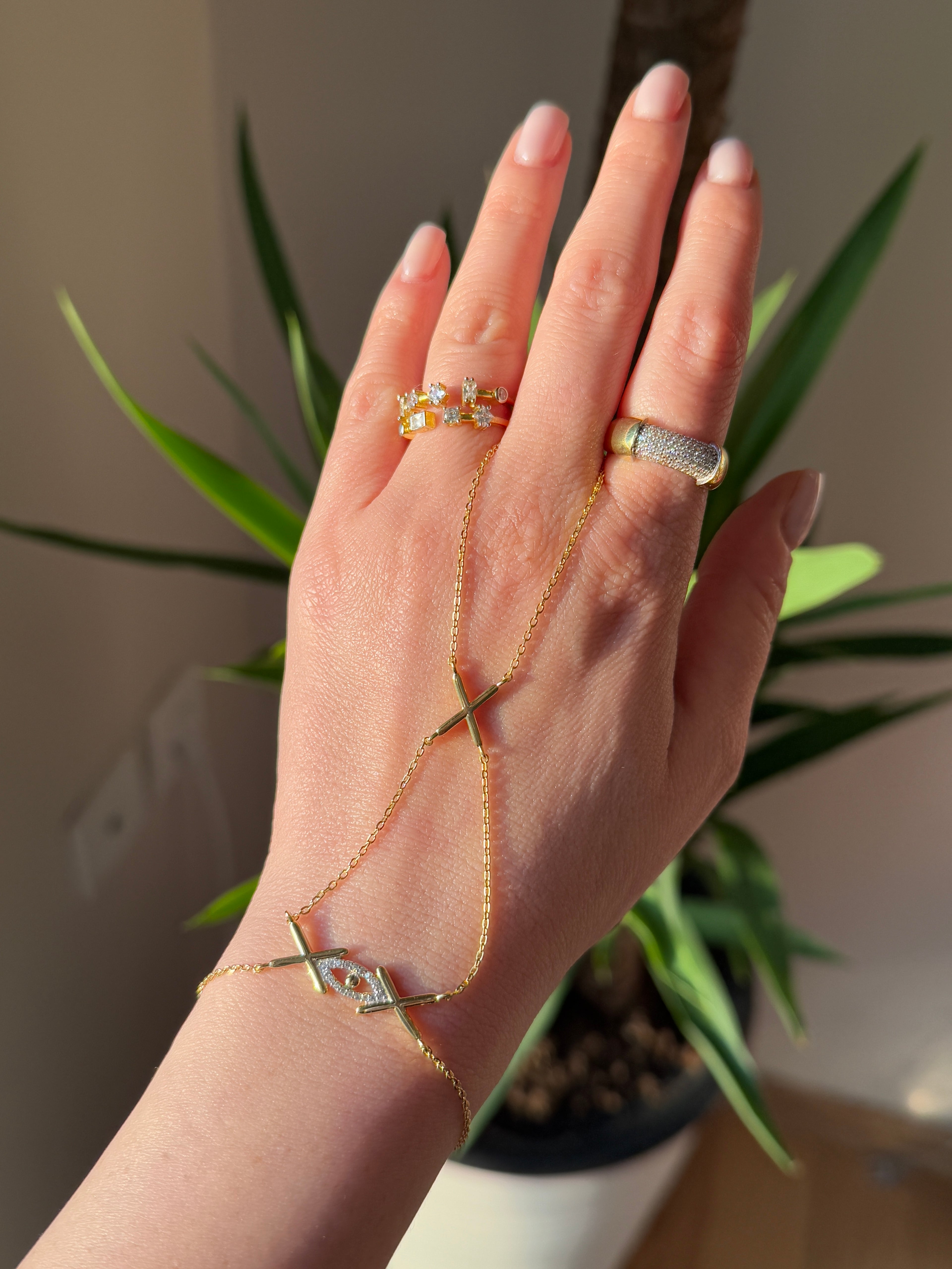 925 Ayar İthal Gümüş Üzeri Altın Kaplama | X-Göz Şahmeran - El Zinciri