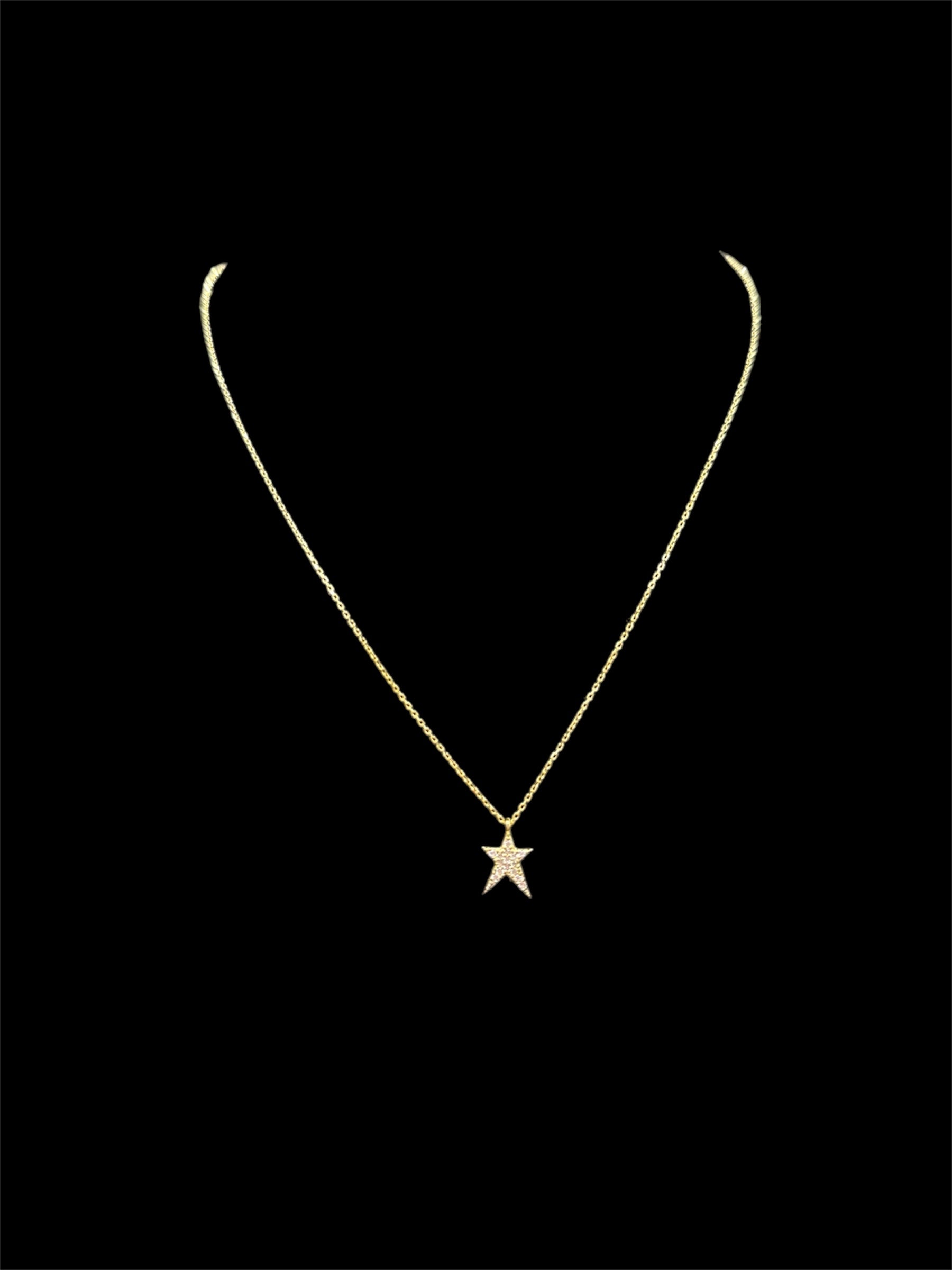 925 Ayar İthal Gümüş Üzeri Altın Kaplama | Yıldız Kolye